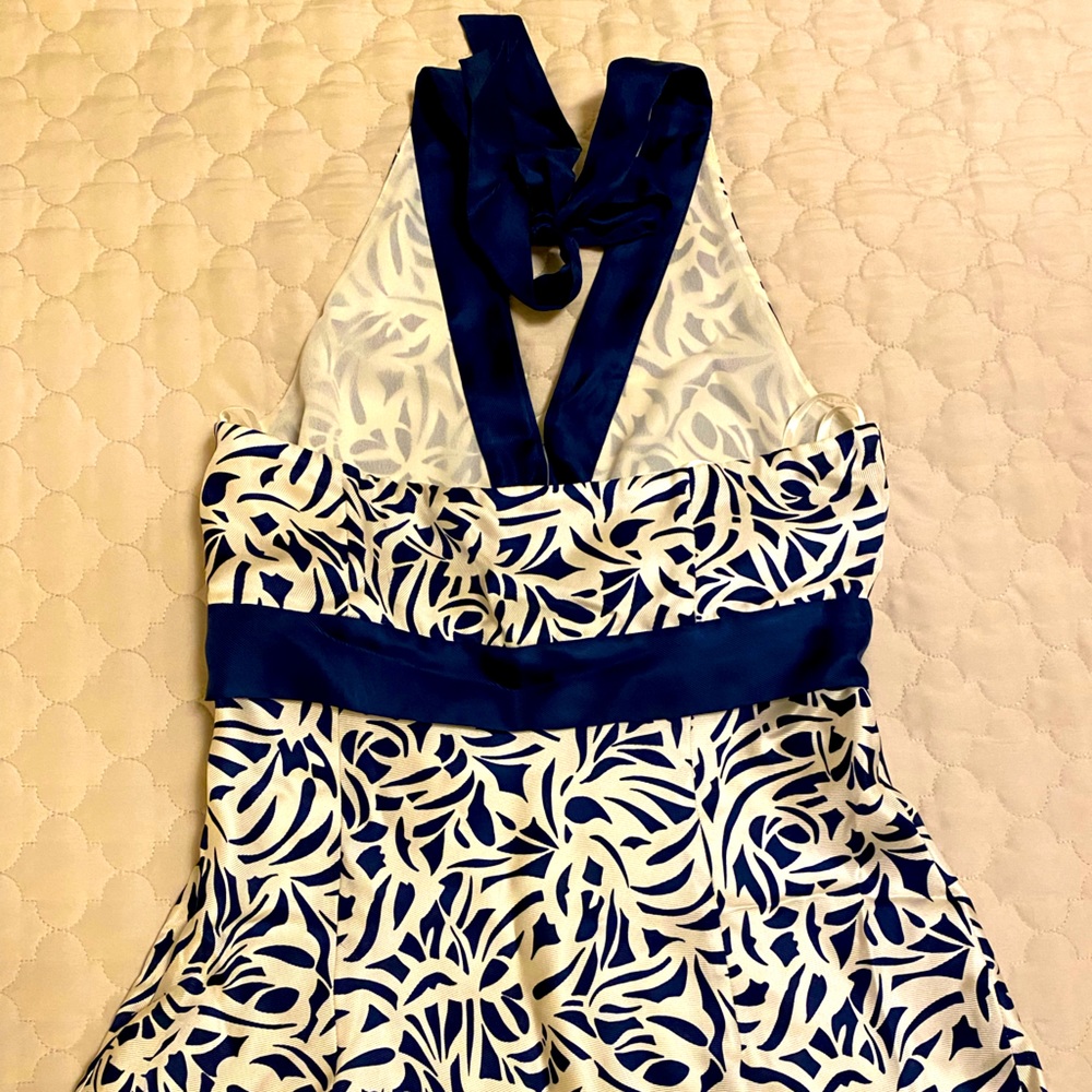 Ann Taylor Navy blue and beige halter top